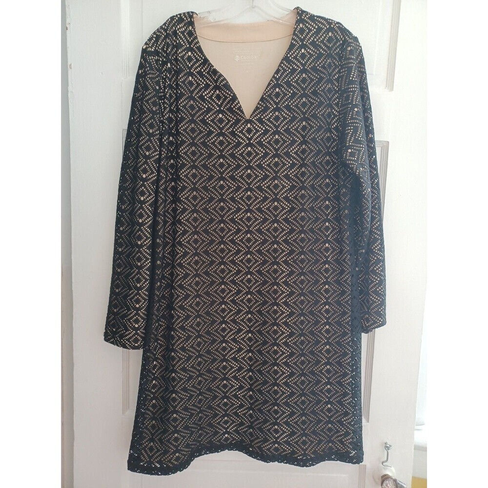 Coolibar black lace knit swim coverup L UPF 50+ sun protection beach dress